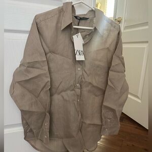 Zara womens Beige linen button shirt